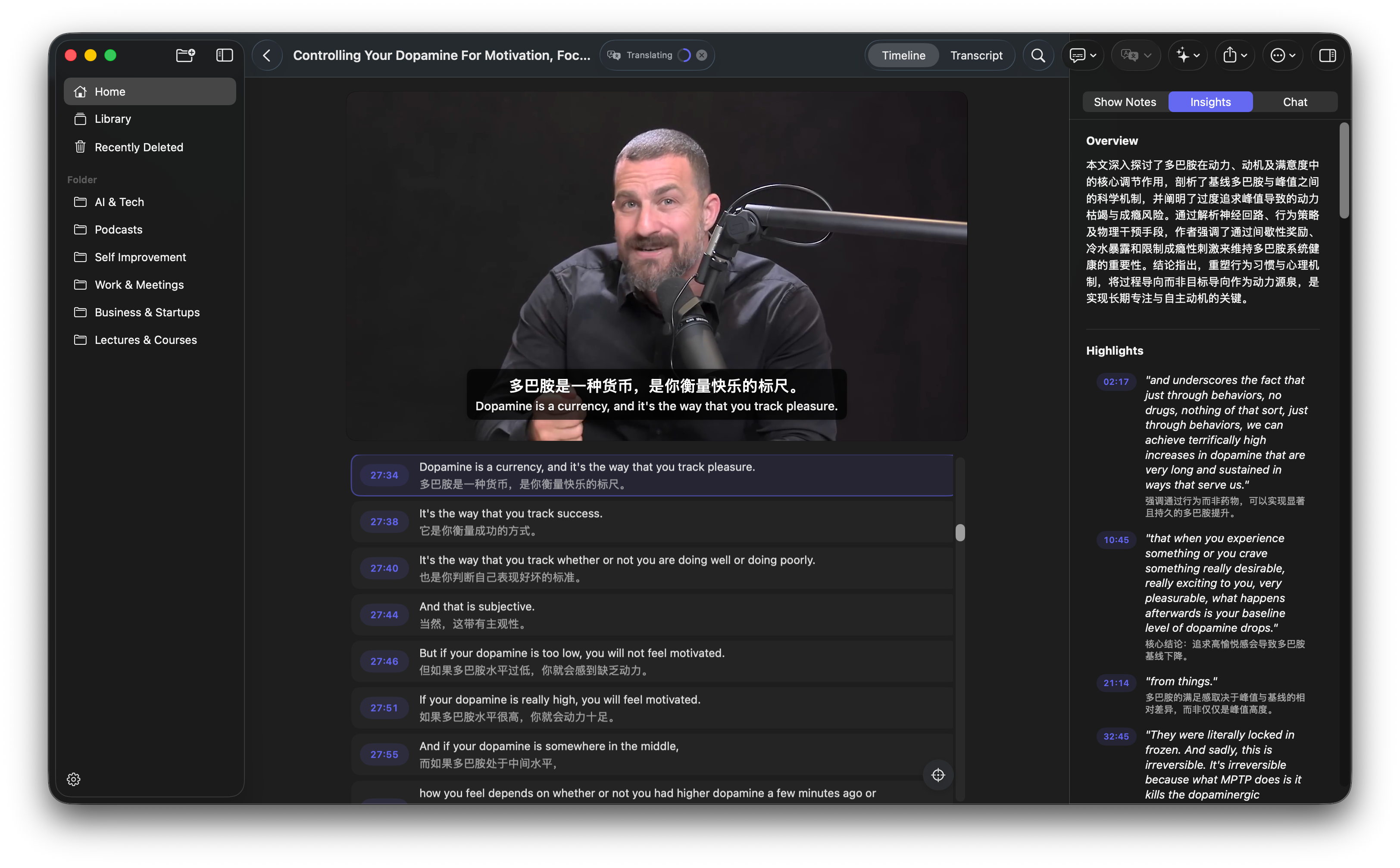 Bilingual Transcript View